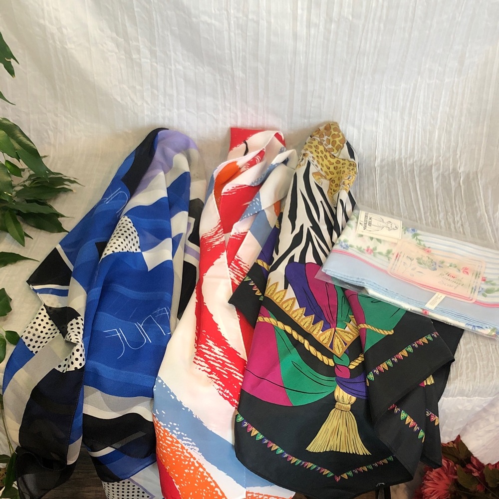 Vintage lot of 4 AVON silk & polyester head neck hair accessories scarves